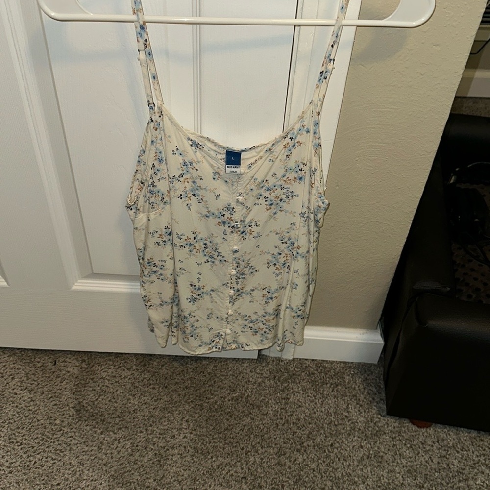 Old Navy Cream and Blue Fitted Sleeveless Camisole